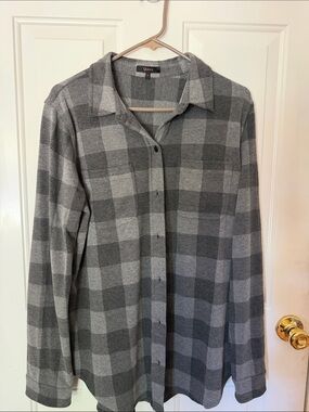 Quince Gray and Light Gray Plaid Button-Down Shirt